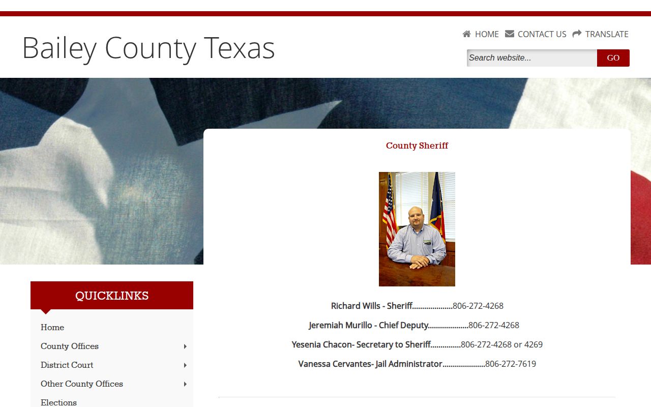 Bailey County Jail booking records contact source